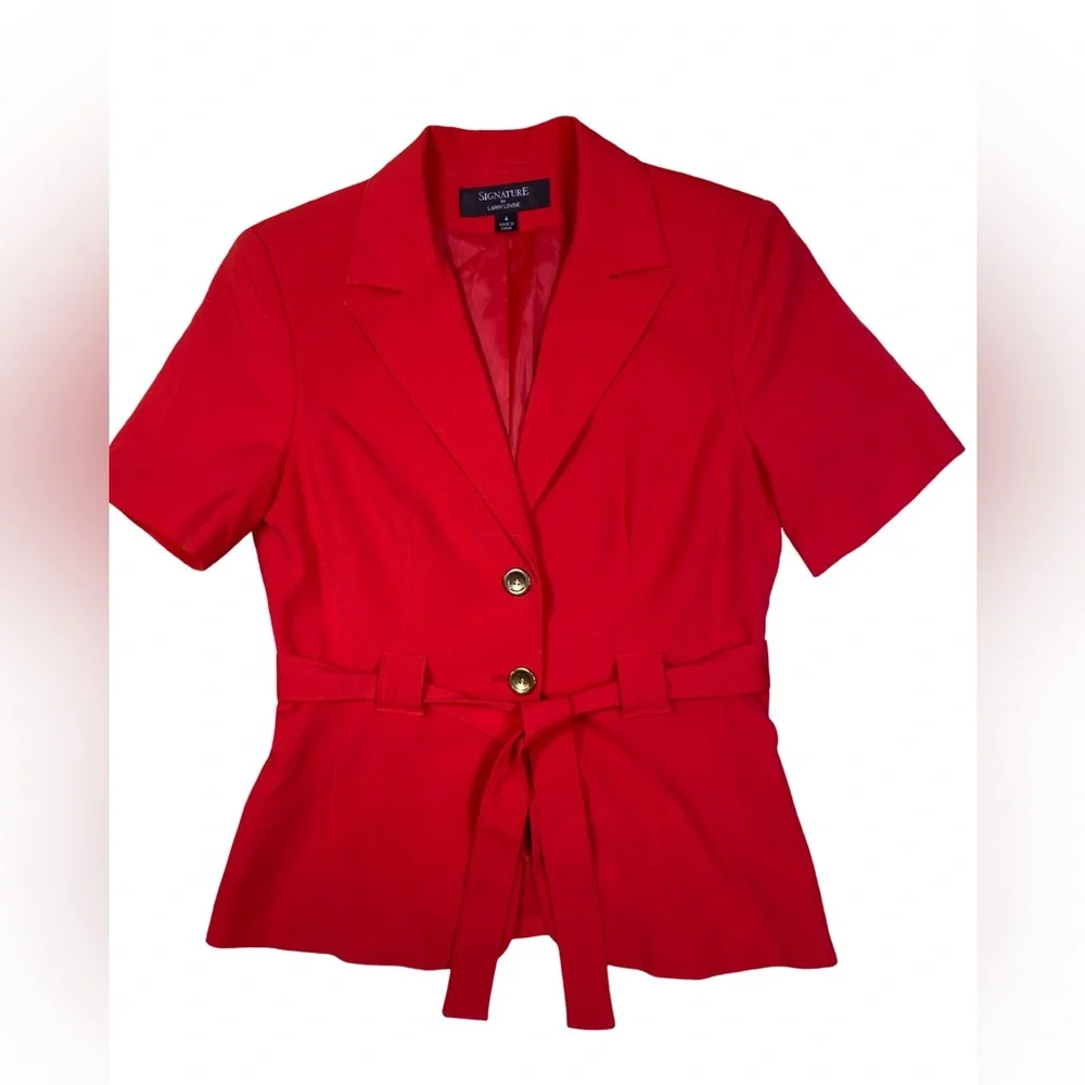 Signature by Larry Levine Belted Short Sleeve Business Jacket‎ Blazer Size 4